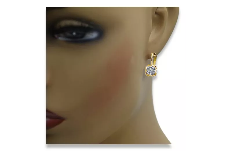 Or jaune 14 carats Zircon Des boucles d'oreilles Style vintage vec018y